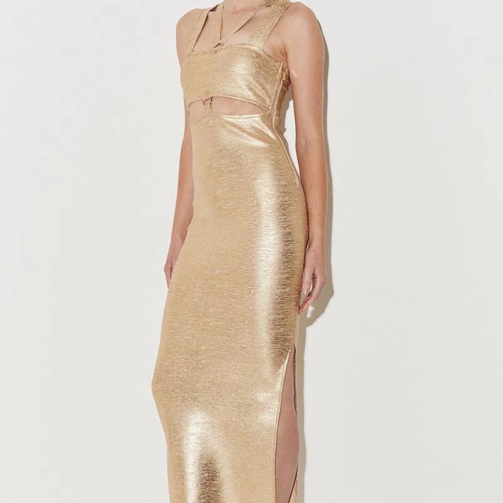 Karen Millen Metallic Gold Cutout Midi Dress